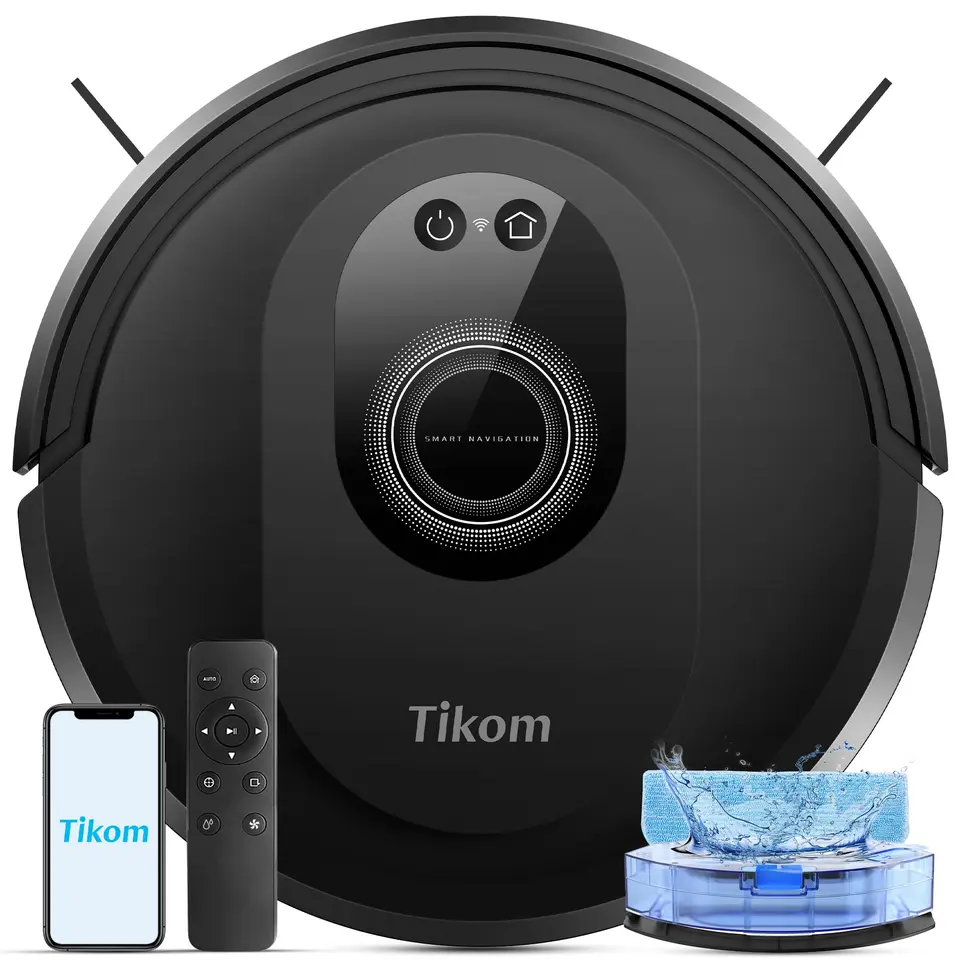 Tikom Saugroboter mit Wischfunktion 2 in 1, 5000Pa, WLAN, 150Min, ideal für Tierhaare, Teppich & Hartboden