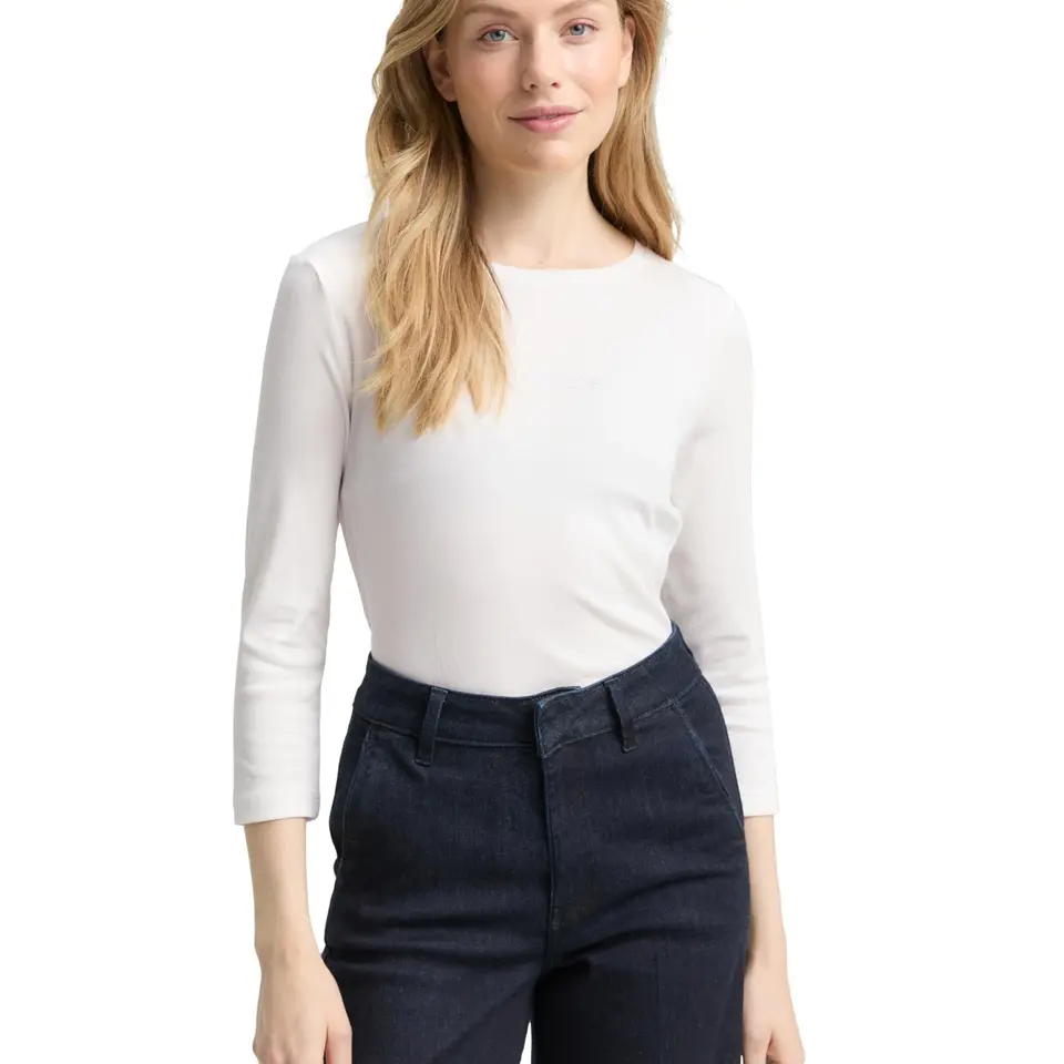 TOM TAILOR Damen Slim Fit Langarmshirt mit Glitzer-Logo