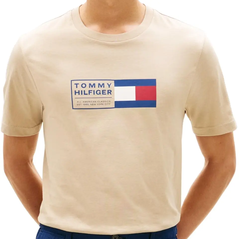 Tommy Hilfiger Herren T-Shirt Kurzarm Baumwolle, Beige (Sandalwood), L