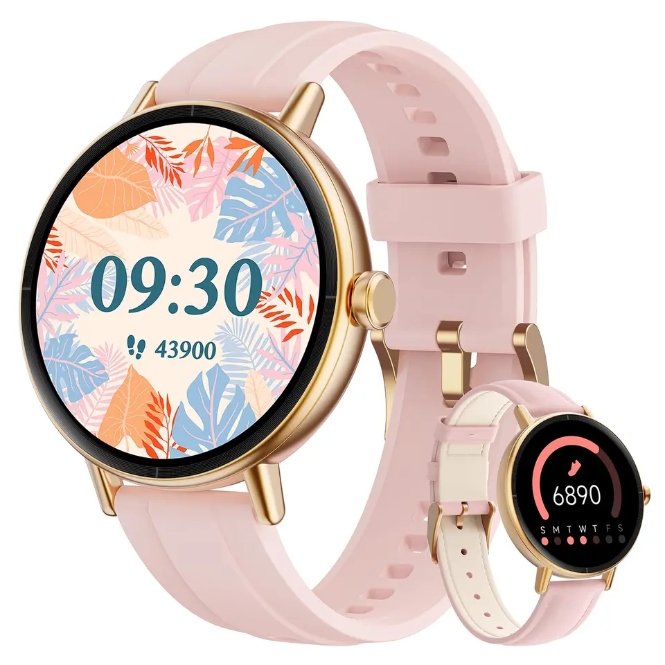 Smartwatch Damen Rund 1.27" HD, Fitnessuhr mit Telefon, SpO2, Herzfrequenz, Schlaf- und Schrittzähler, 120+ Sportmodi, IP68 wasserdicht