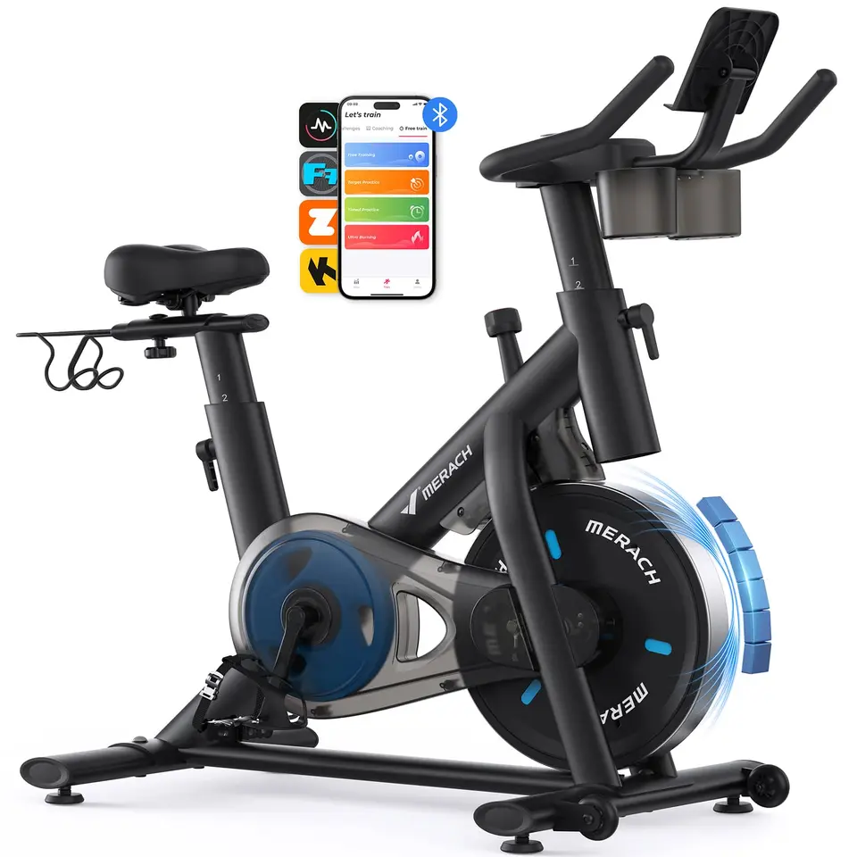 MERACH Heimtrainer Fahrrad mit Magnetischem Widerstand, LCD-Monitor, inkl. Hantelrack & Tablet-Halter, Bis 136 KG