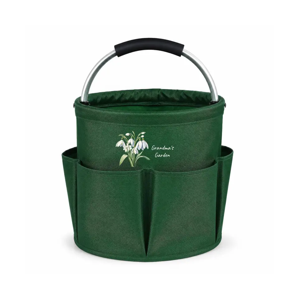 Personalisierte Gartenwerkzeug-Tasche mit Geburtsblume und Name, Oxford-Stoff, mit Metallgriff, Gartengeschenke für Mama, Oma, Ehefrau und Gärtnerin (Dunkelgrün)