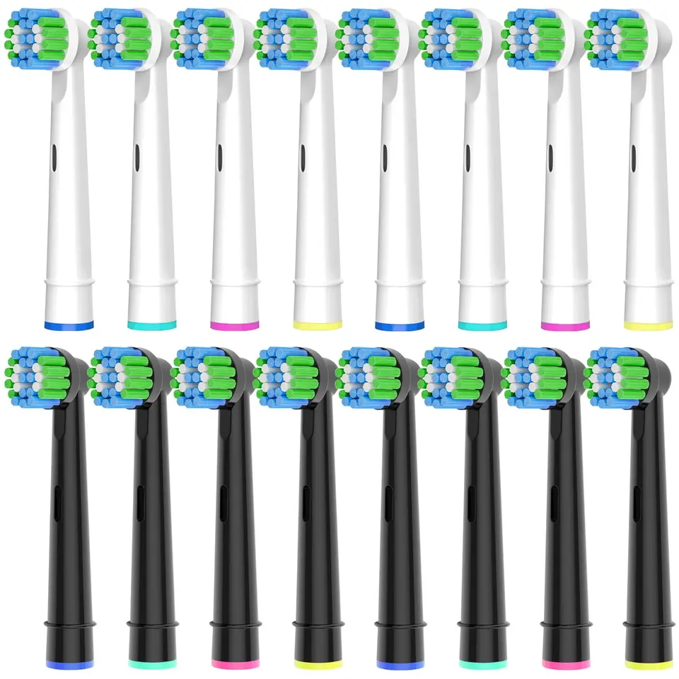 16 Aufsteckbürsten kompatibel mit Oral B – 8 weiße & 8 schwarze Bürstenköpfe für elektrische Zahnbürsten