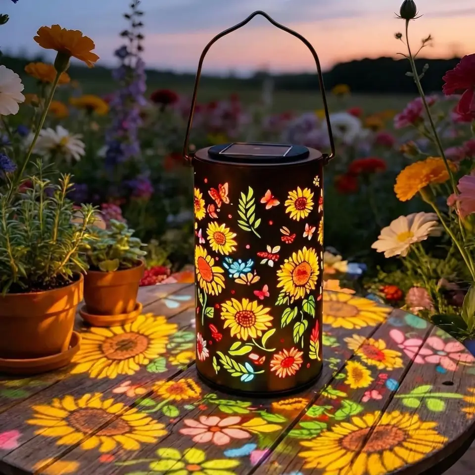 Solar Lights für Outdoors, 2er Pack Künstliche Hängepflanze mit Lichterkette, IP65 wasserdicht, Solarlaterne für Garten, Weihnachten, Hochzeit (Sonnenblume )
