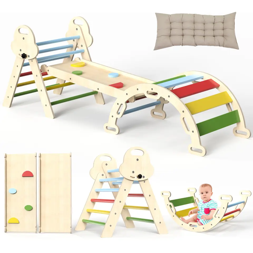 Montessori Kletterdreieck 7-in-1 mit Rutsche, Bogen & Matte für 1-3 Jahre