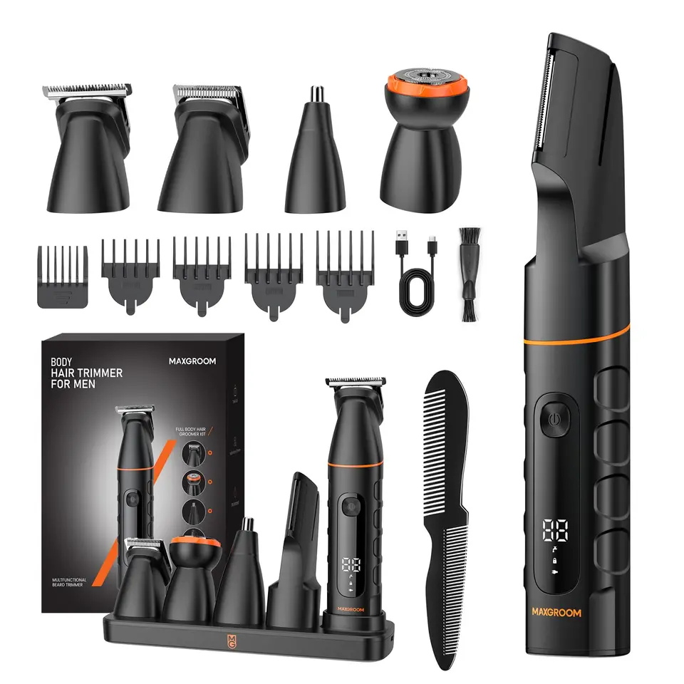 MAXGROOM 5-in-1 Intimrasierer für Herren, wasserdicht, mit Ladestation, 120 Min Akku, geeignet für Intimbereich, Körper, Bart, Achseln, Hoden und Leisten