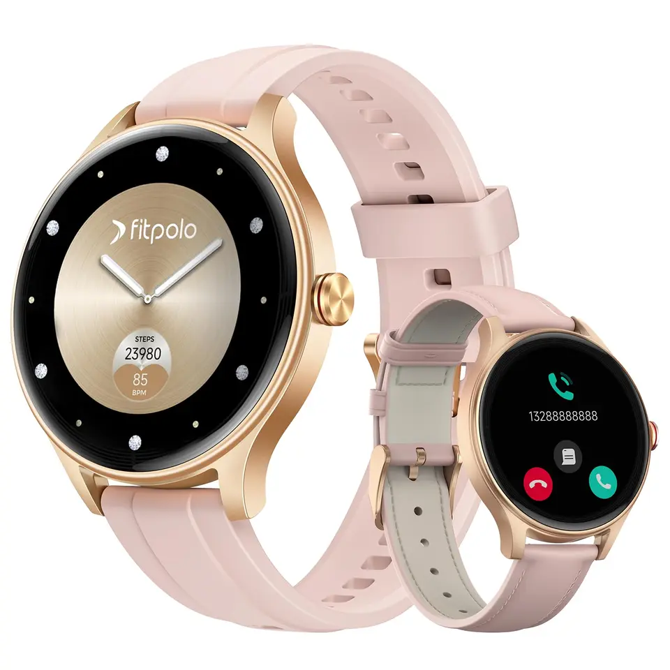 Smartwatch Damen rund 1.57" mit Telefonfunktion, Fitness-Tracker, Herzfrequenz & Schlafmonitor, 120+ Sportmodi, 3ATM Wasserdicht für Samsung/Android/iOS