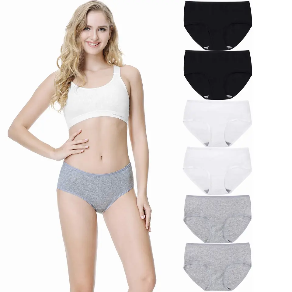 TUUHAW Damen-Unterhosen 6er Pack Mittelgröße, Schwarz Weiß Grau, 2XL