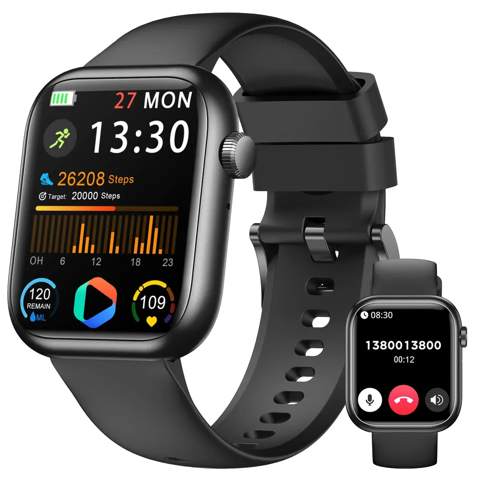 Smartwatch Damen & Herren, 1.83" HD Fitness Tracker mit Schrittzähler, Blutdruck, Puls, Schlafmonitor, 120+ Sportmodi, IP68 wasserdicht