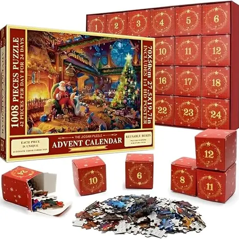 Dasfie Adventskalender 2024 - Weihnachts Jigsaw Puzzle mit 1008 Teilen für Kinder (70 x 50 cm)