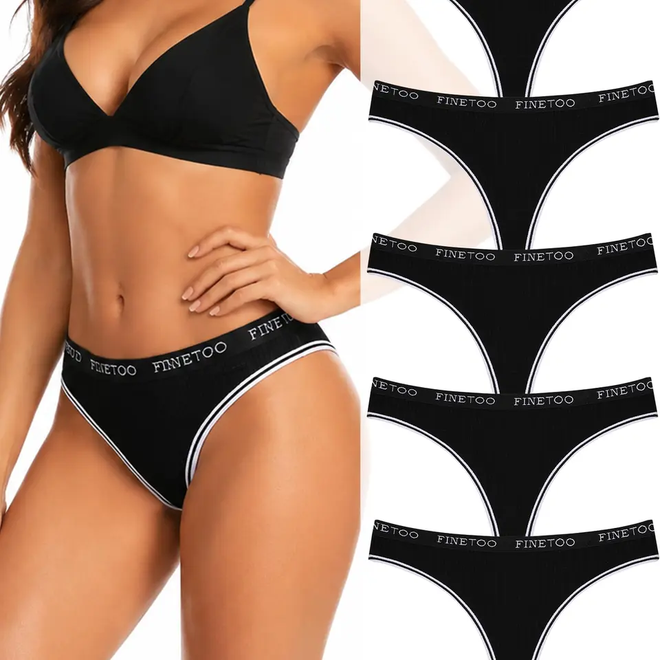 FINETOO 5er Pack Damen Baumwoll String Tanga Bikini Unterwäsche Set S-XL