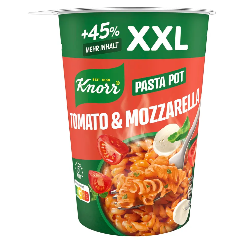 Knorr Tomato & Mozzarella XXL Pasta Pot - Leckerer Pasta Snack 8 x 93 g