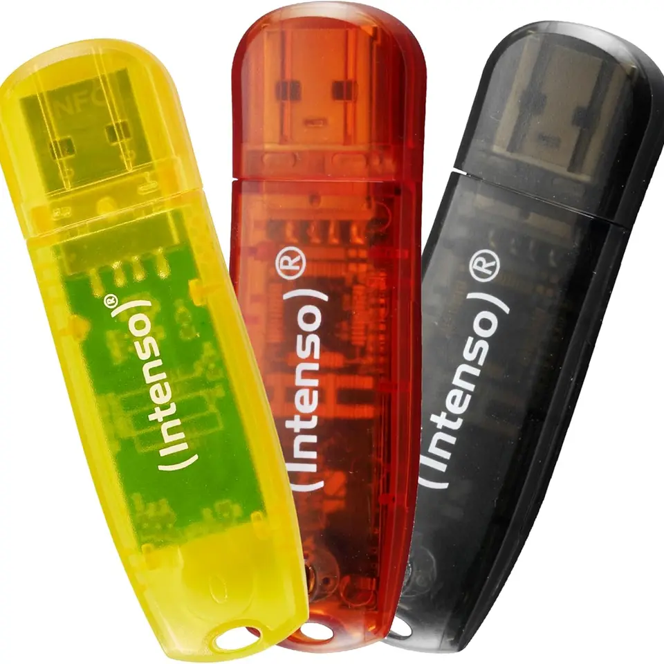 Intenso USB 2.0 Stick 3er Pack 8GB Rainbow – Speicherstick für Datenübertragung und Backup, Gelb Rot Schwarz