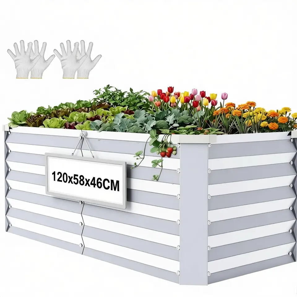 YITAHOME Hochbeet aus Metall, 120x58x46cm, 319L mit verzinktem Stahl