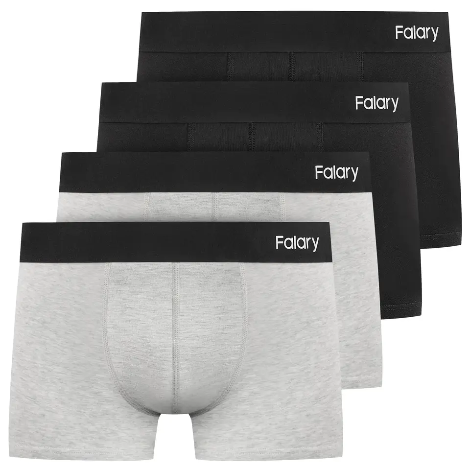 FALARY Boxershorts Herren 4er Pack Baumwolle, schwarz/grau, bequem & ohne Kratzetikett — Größe L