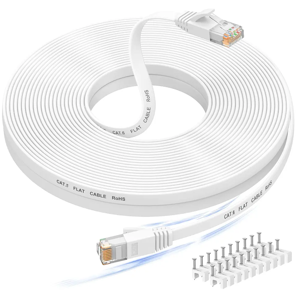 Nixsto Ethernet Kabel 20m, Cat 6, Flach, Rj45, Hochgeschwindigkeit, kompatibel mit Cat 8/7, weiß