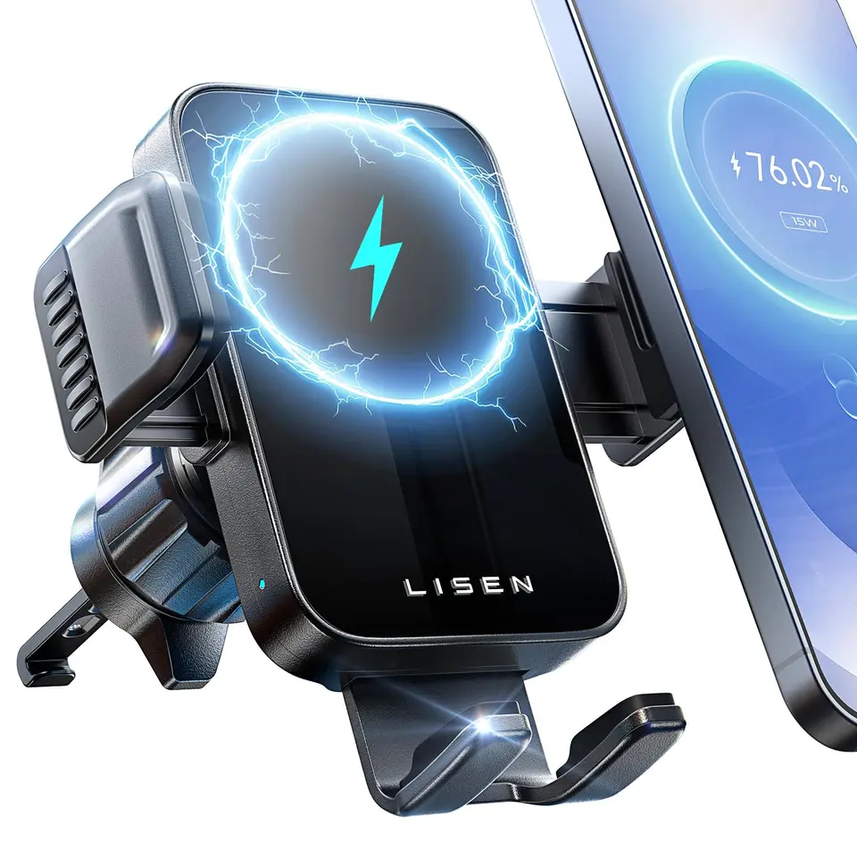 Android Handyhalterung Auto mit 15W Ladefunktion, 360° Drehbar, für Samsung S25/S24/S23 Ultra, Xiaomi 15T, Pixel 10, iPhone