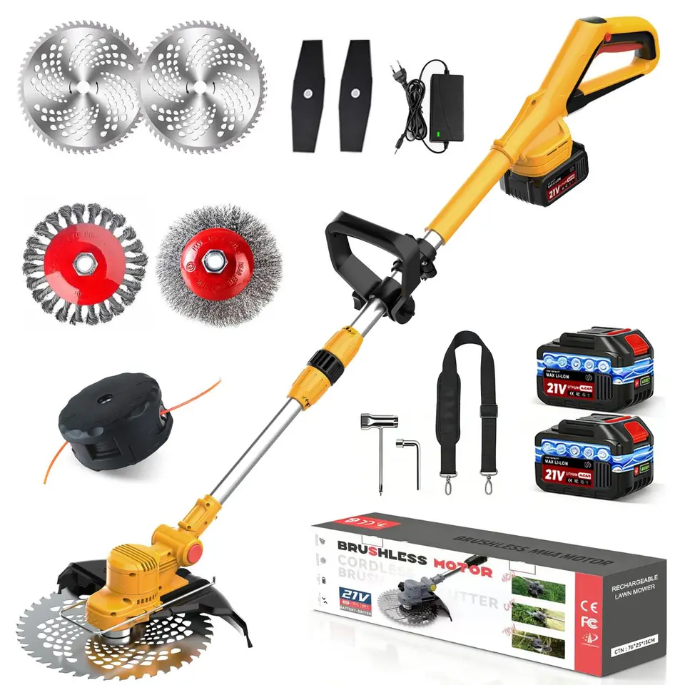 Akku-Rasentrimmer 21V/750W mit Akku für Makita, 4-in-1, 90° schwenkbar, Teleskopstiel, LCD, ideal für Dickicht und hohes Gras