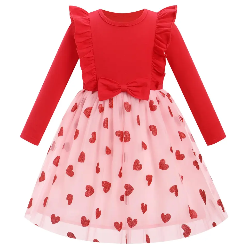 EFOGEP Mädchen Weihnachtskleid mit langen Ärmeln, Rüschendetail, Pailletten, Tüll, Prinzessin-Stil, weich, 2-3 Jahre