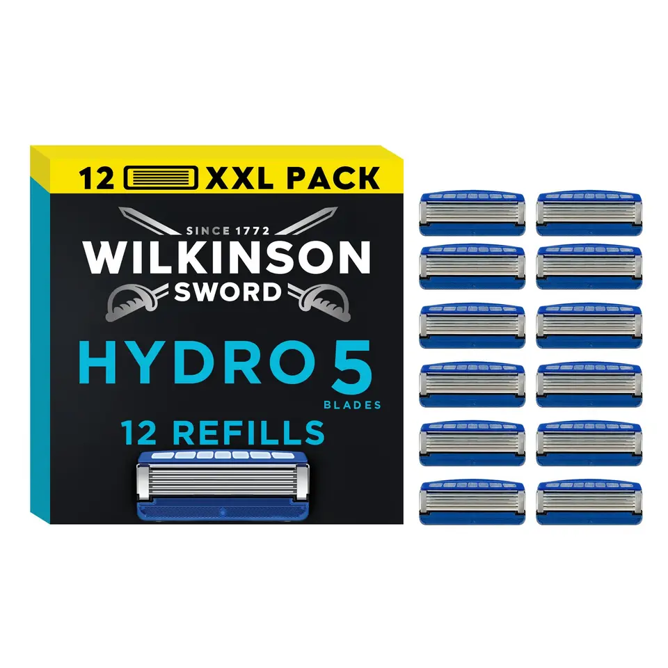 Wilkinson Sword Hydro 5 Rasierer für Männer mit 12 Ersatzklingen, feuchtigkeitsspendende Gel-Pools und umklappbarem Trimmer
