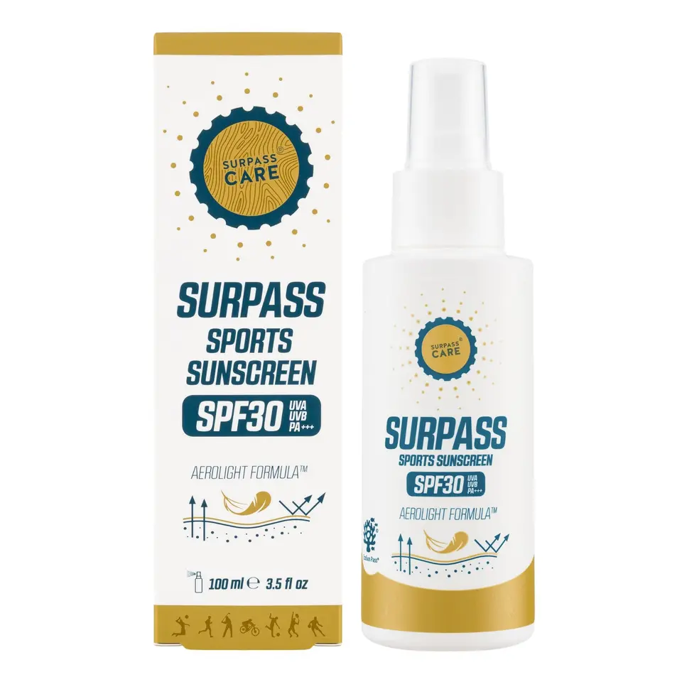 SURPASS Sport Sonnenschutz LSF 30 | Wasser- und schweißresistentes Leichtes Ölspray | Langanhaltender UVA- & UVB-Schutz für Gesicht & Körper | 100 ml