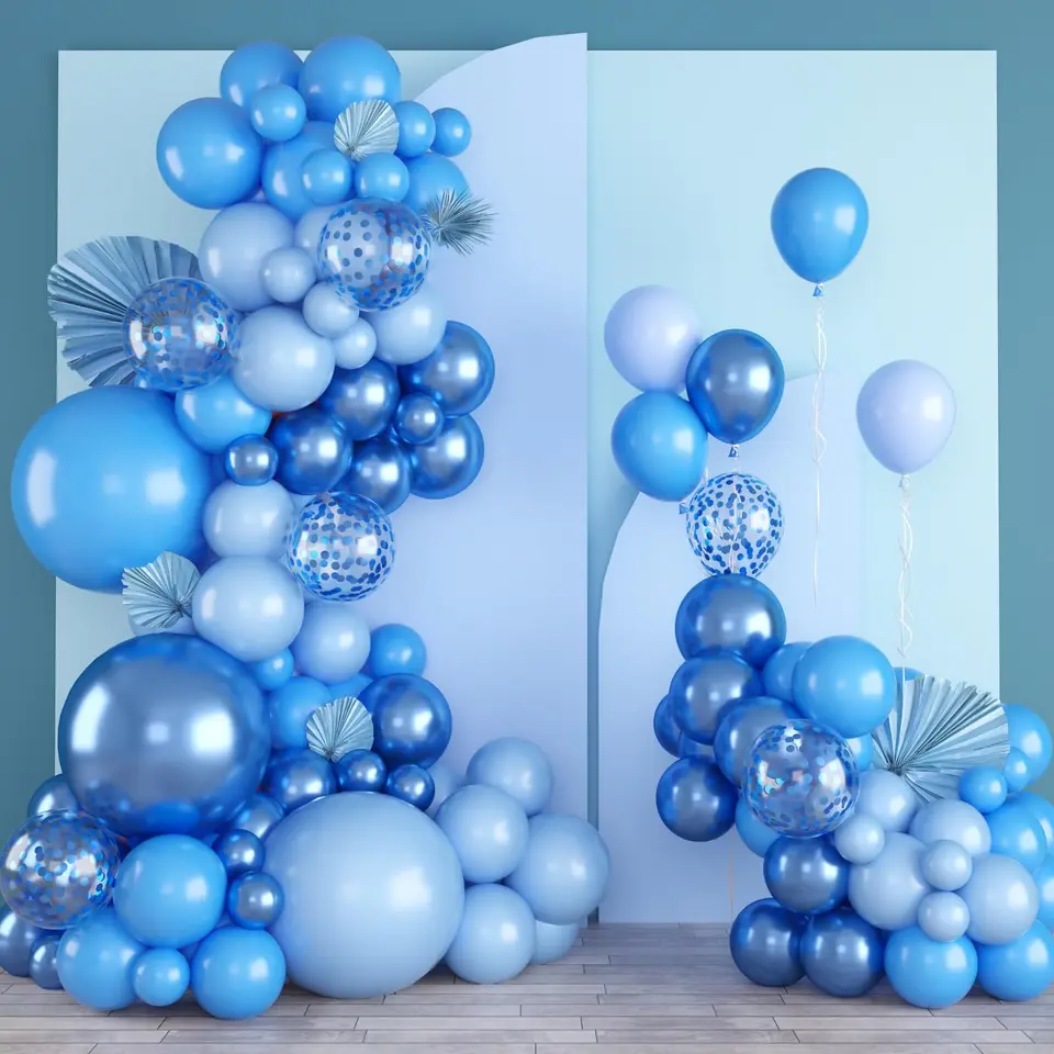 Luftballons Blau Set 140 Stück, Party Ballons Mehrfarbig 5-18" mit Glitzer Konfetti, Heliumtauglich, ideal für Geburtstag, Hochzeit, Babyshower & Events
