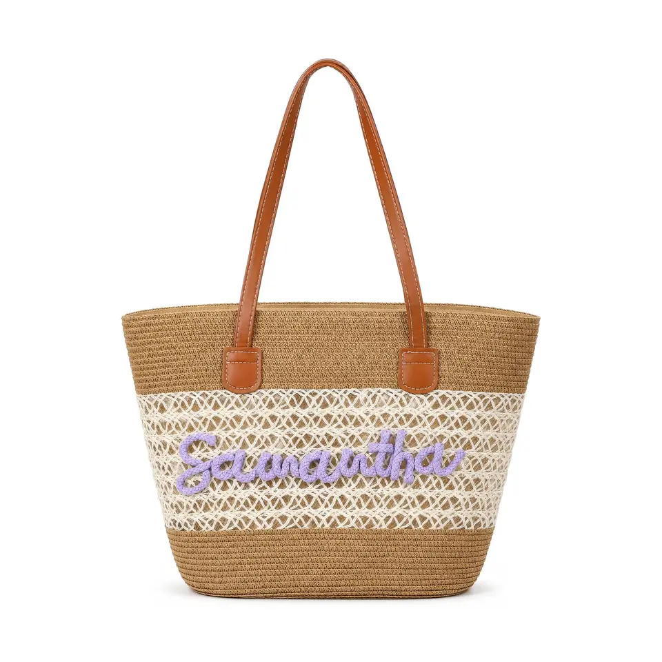 Jeweidea Personalisierte Strandtasche für Damen mit Namen, geflochtene Tasche für Strand, Einkauf, Schwimmen und Duschen