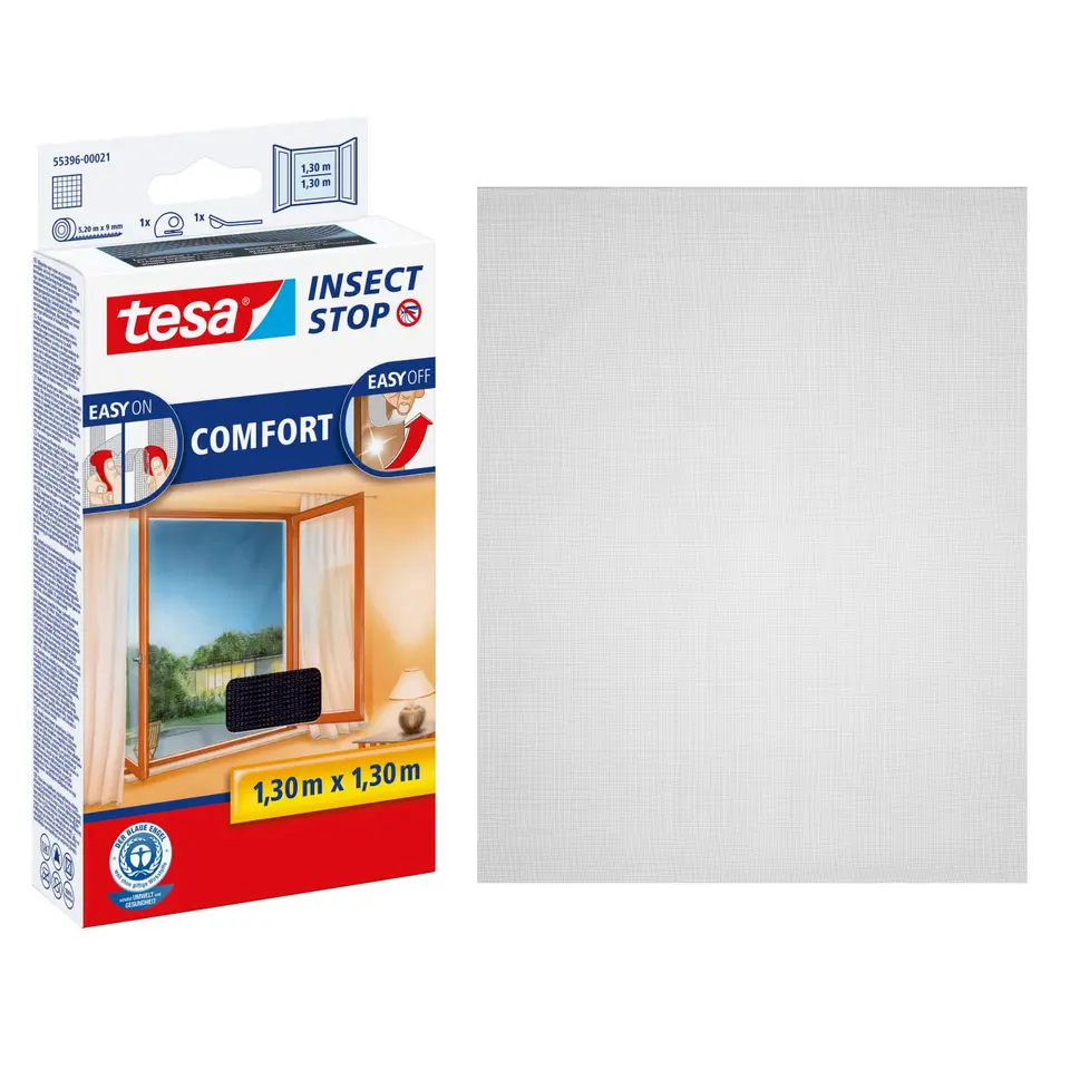 tesa INSECT STOP Klett Fliegengitter Premium - 130 cm x 130 cm Anthrazit