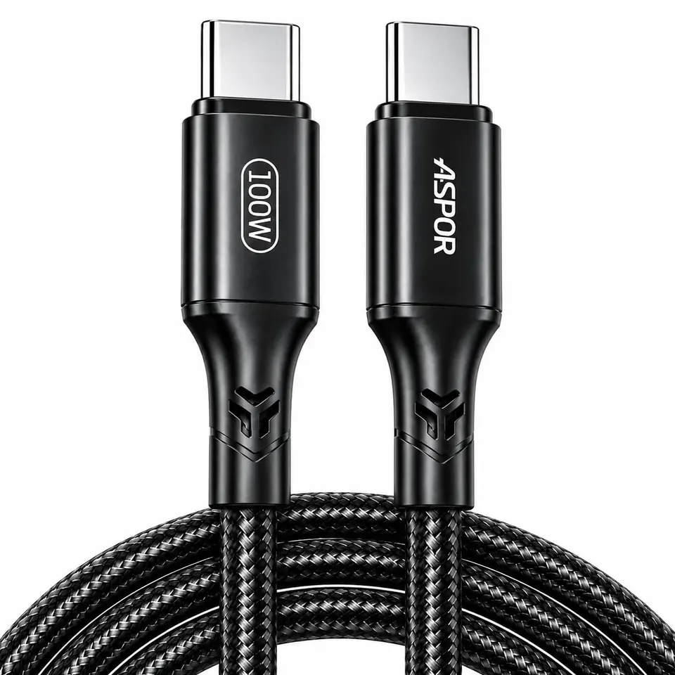 ASPOR USB-C auf USB-C Kabel 2m – 100W, Nylon-Geflecht, Schnellladung & Datenübertragung, kompatibel mit iPhone, MacBook, iPad, Samsung Galaxy