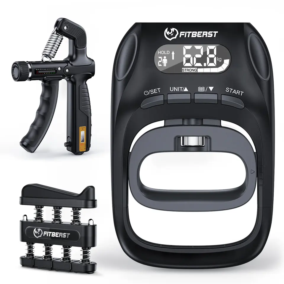 FitBeast Griffkraft-Tester & Fingertrainer - 3-in-1 Set zum Kraftaufbau & Erholung, verstellbar