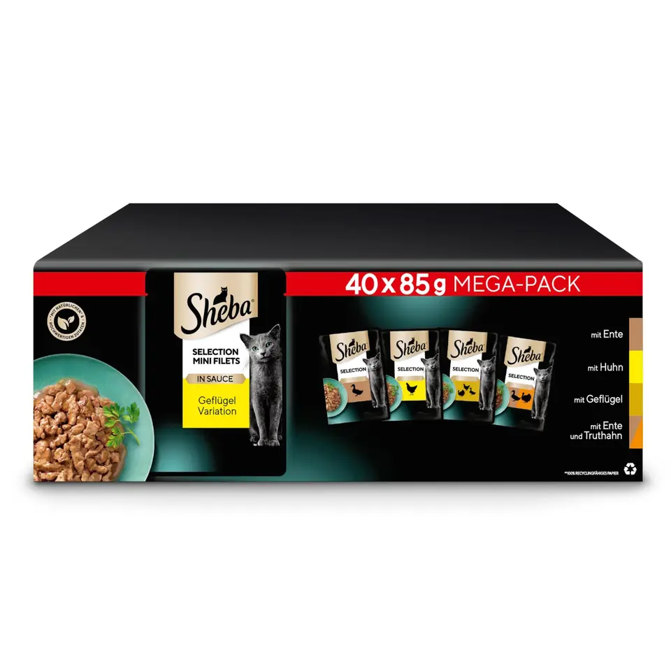SHEBA Adult Katzenfutter Nass - 40x85g Portionsbeutel mit Geflügel in Sauce