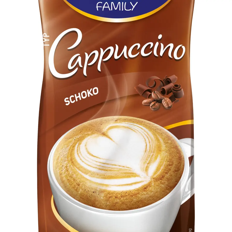 KRÜGER Family Cappuccino Schoko, aromatisiertes Getränkepulver mit löslichem Bohnenkaffee, 500 g Beutel