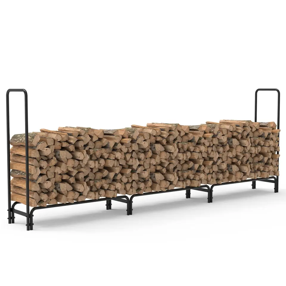 unho Kaminholzregal Außen Metall, verstellbare Länge, Feuerholzregal Outdoor, 345 x 35 x 117 cm, bis 408 kg