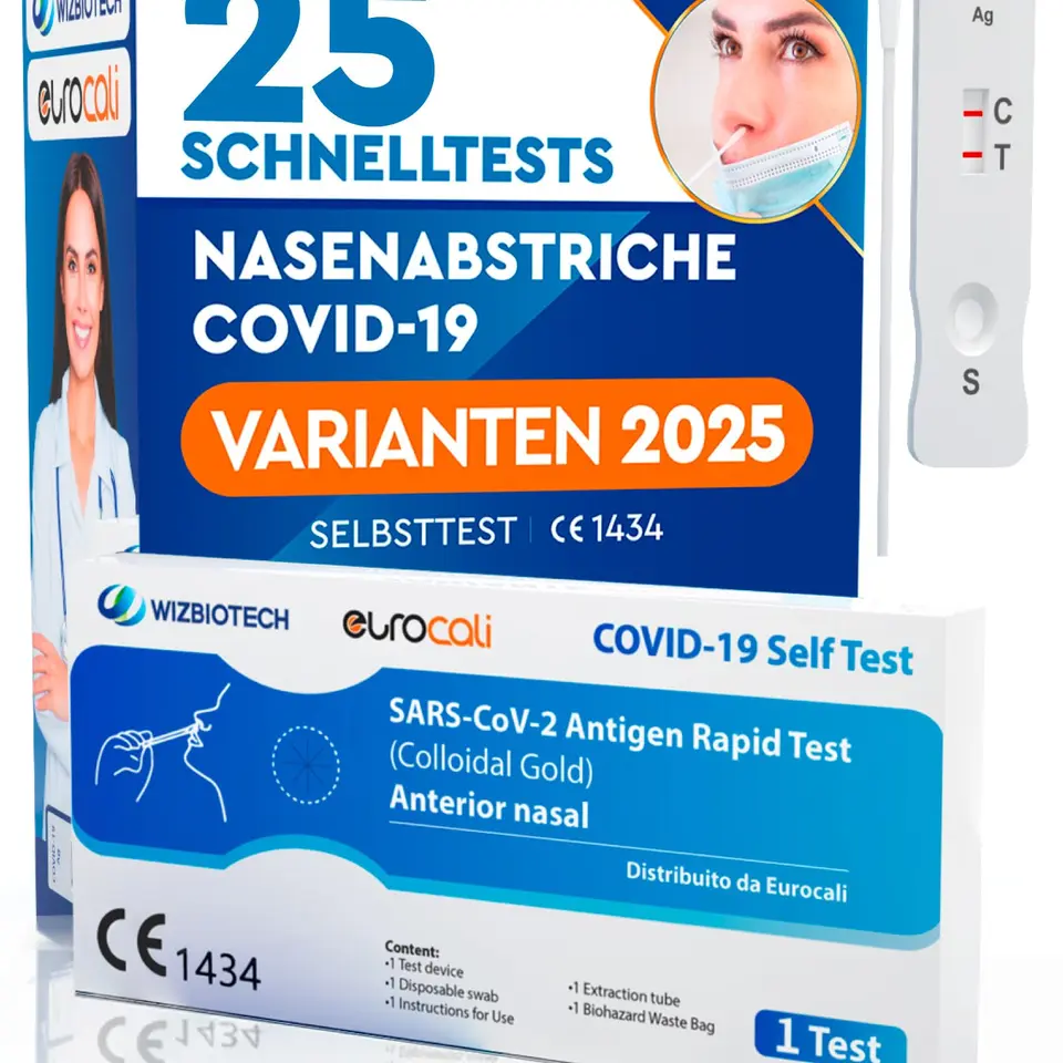 25x Corona Schnelltest - Neue Variante 2025 - Covid-19 Selbsttest Nasaler Antigentest für zu Hause, 25 Stück einzeln verpackt