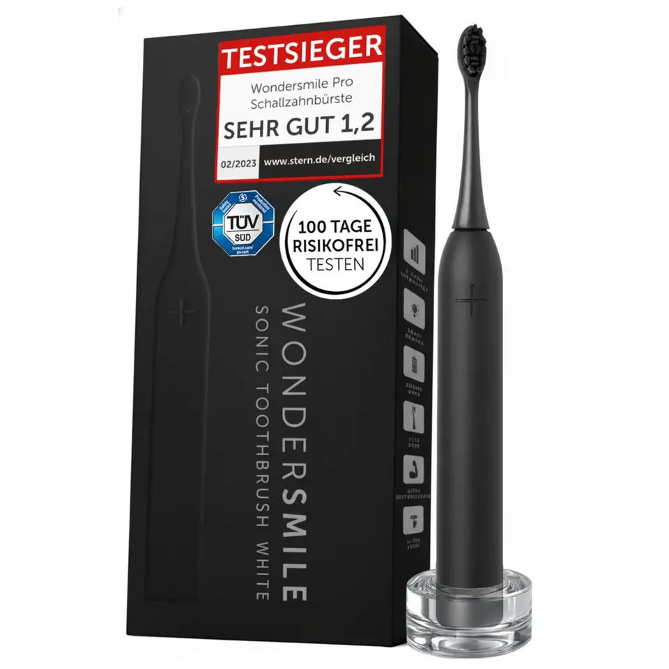 WonderSmile Schallzahnbürste Pro - Testsieger 2026* - Elektrische Zahnbürste IPX8, 4 Programme, mit Ladestation & 60 Tage Akkulaufzeit