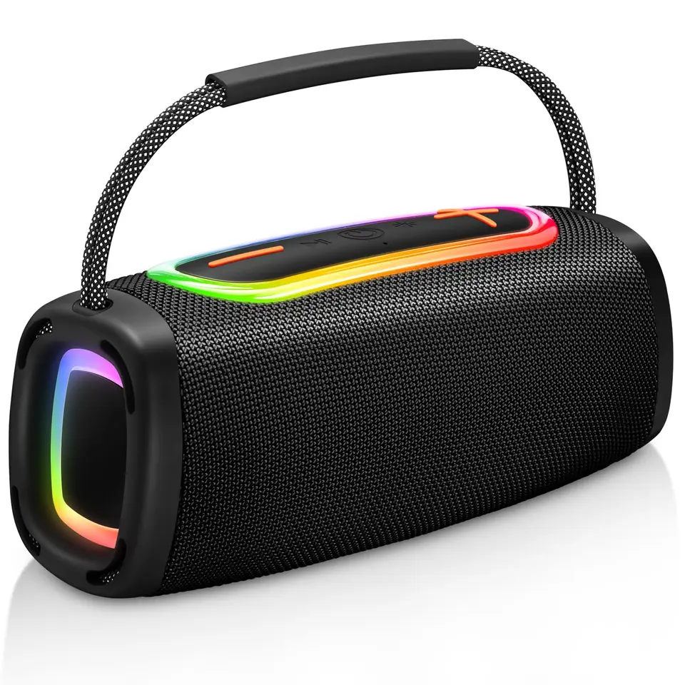 Tragbarer Bluetooth-Lautsprecher mit 36 Std. Akku, IP6 Spritzwasserschutz, LED-Licht, Stereo & Bass, ideal für Outdoor & Party