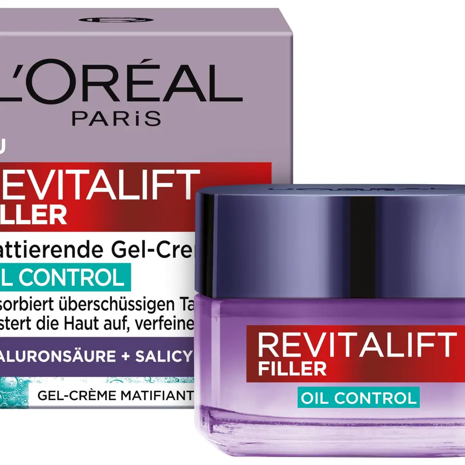 L'Oréal Paris Revitalift Filler Mattierende Gel-Creme Oil Control – Gesichtscreme mit Hyaluronsäure & Salicylsäure, 50 ml