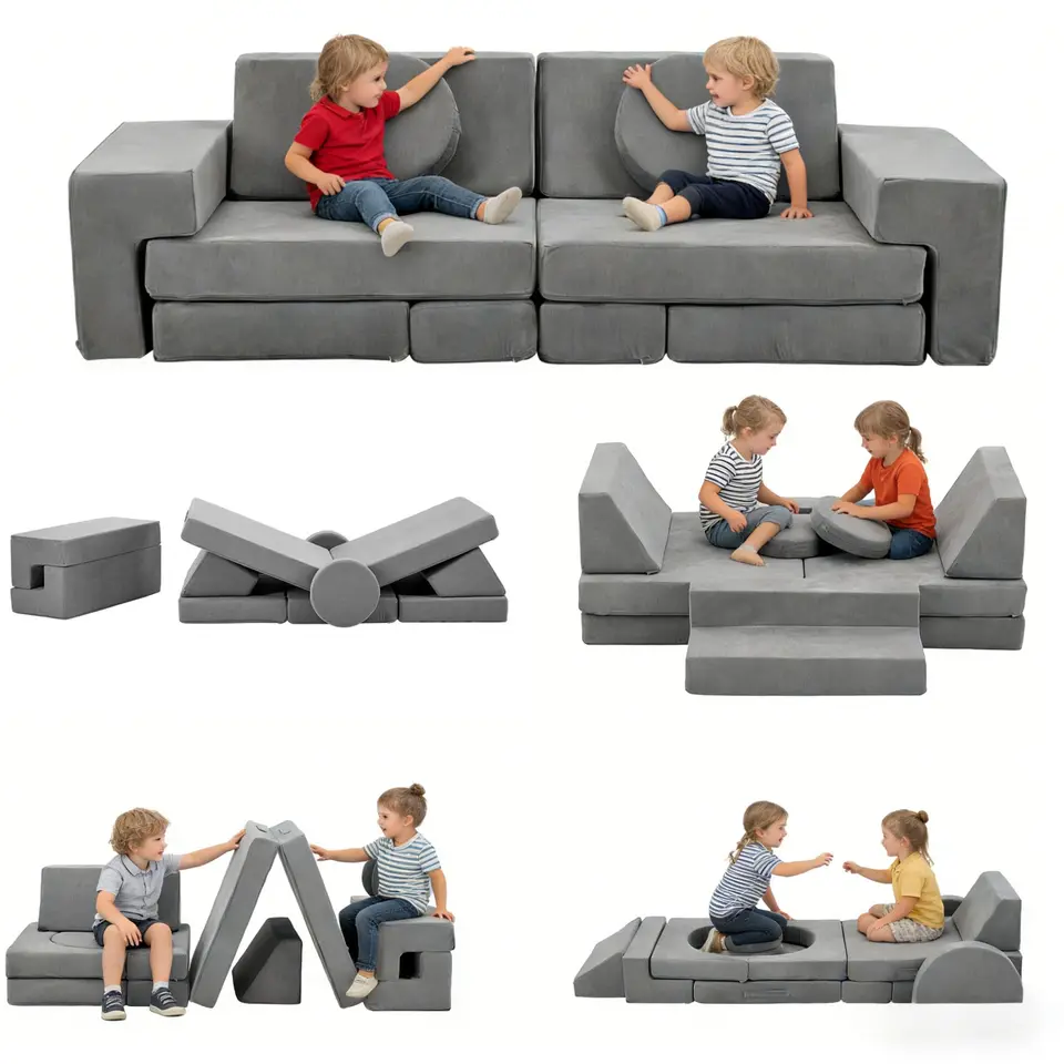 LALAHO Kindersofa Spielsofa aus Kordsamt (Grau)