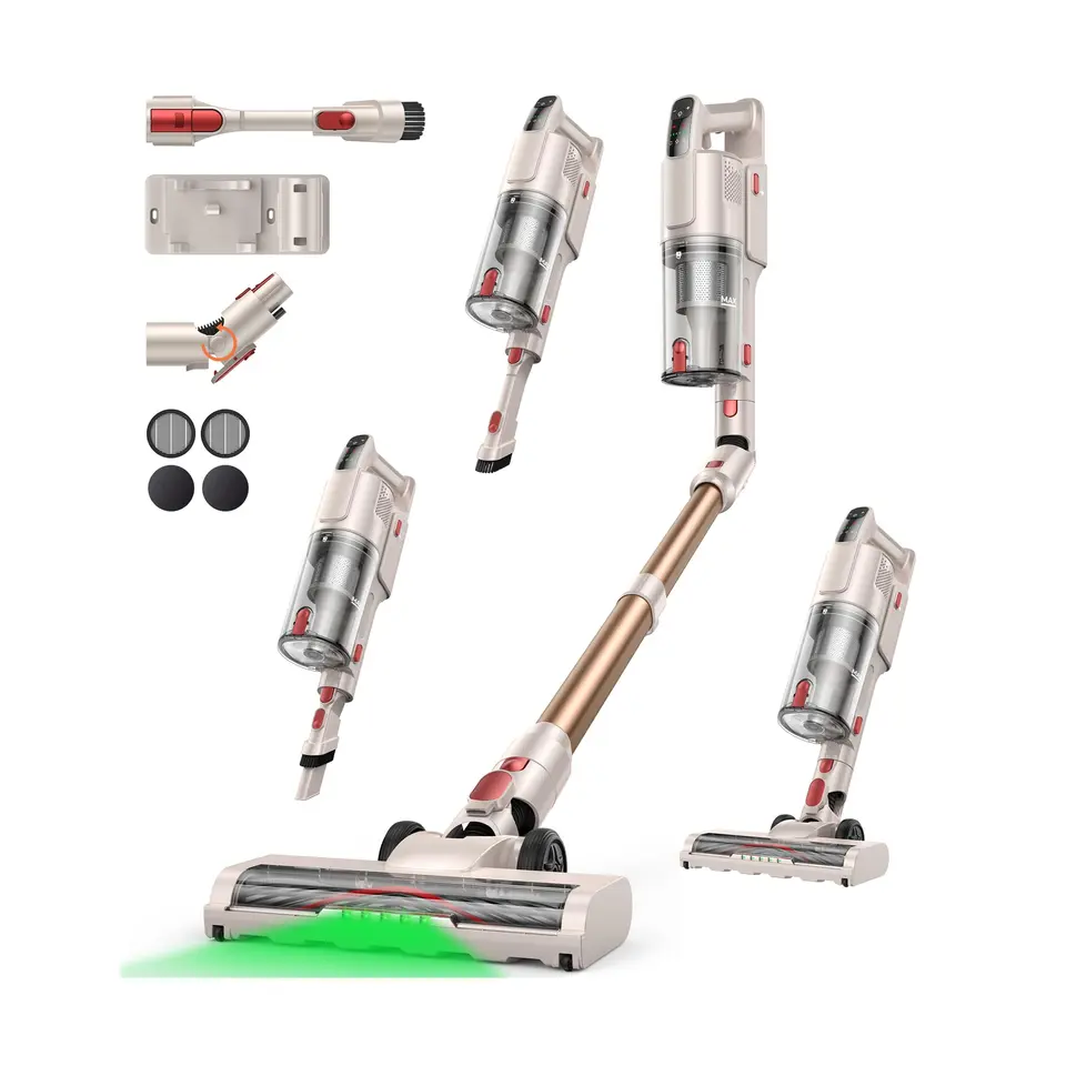 Kabelloser Akku Staubsauger mit LED-Licht, 550W, 45kPa, 50 Min Laufzeit, Anti-Tangle-Bürste für Teppiche, Hartböden & Tierhaare