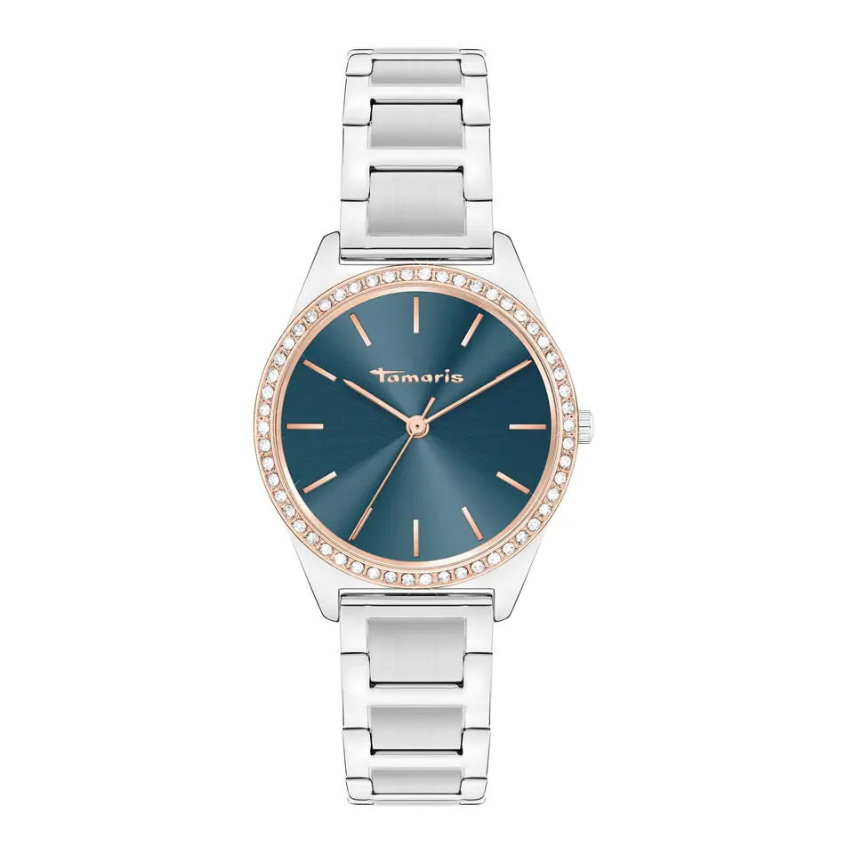 Tamaris Damenuhr, sportlich-elegant, 30mm, Edelstahlarmband, Zirkoniasteine, 3 ATM wasserdicht