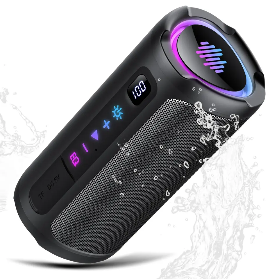 aowoka Bluetooth Lautsprecher mit Licht, 20W, IPX7 wasserdicht, 20 Std. Akku, TWS, TF-Karte, für Reisen, Sport, Party