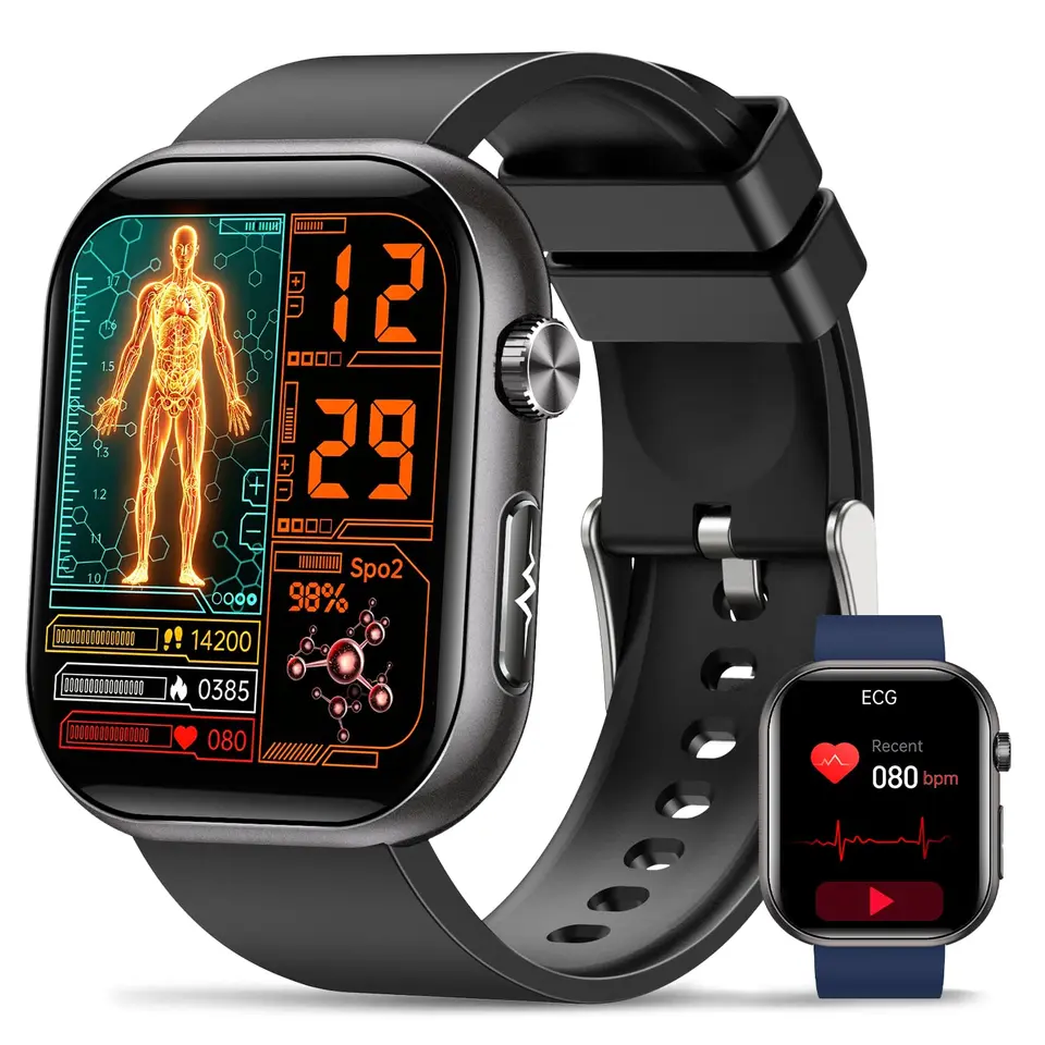 Smartwatch Herren mit EKG & HRV, 1.96" AMOLED Display Schwarz