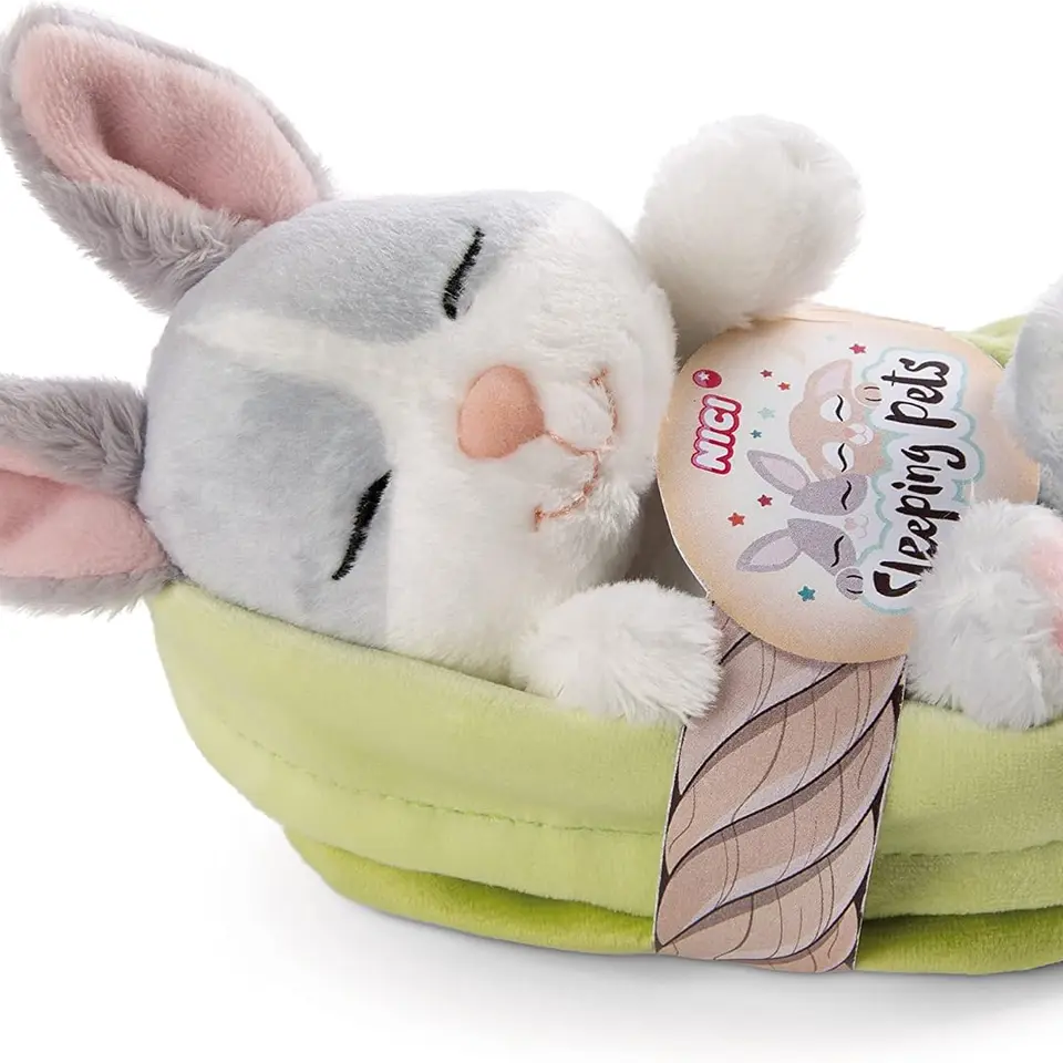 NICI Kuscheltier Hase grau 12 cm – Weiches Plüschtier im Körbchen zum Kuscheln und Spielen, ideale Geschenkidee