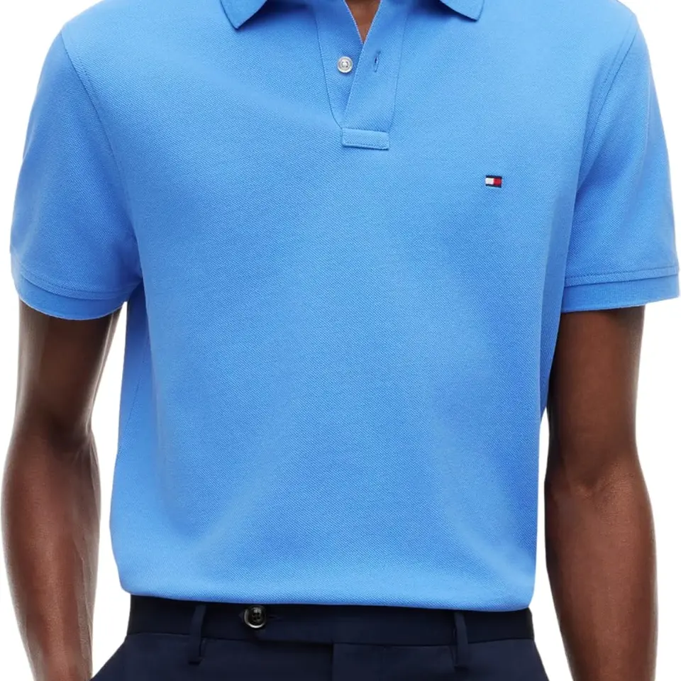 Tommy Hilfiger Herren Poloshirt Kurzarm, Regular Fit, Blau, Größe M