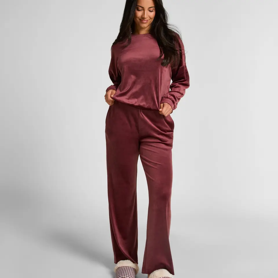 HUNKEMÖLLER Pyjamaset Velours - Red Mahogany - 2XL