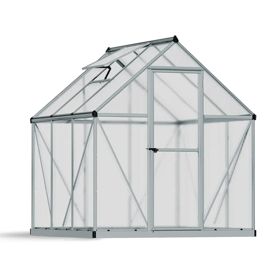 Palram Canopia Mythos 6x6 Treibhaus Aluminium Silber, 186x185cm, mit UV-beständigen Polycarbonatplatten für Tomaten