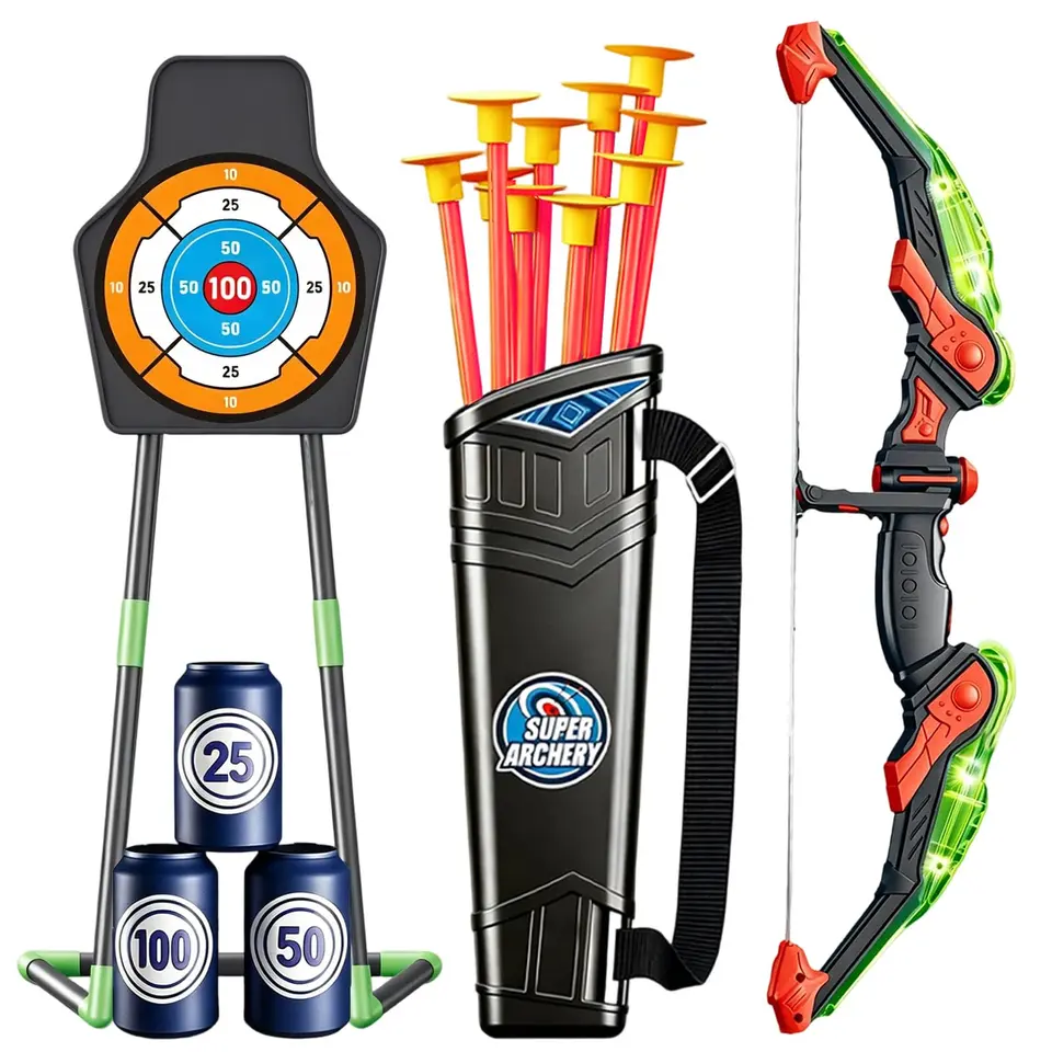 WIBELRYUSN Kinder-Pfeil und Bogen, Indoor & Outdoor Sportspielzeug mit beweglichem Ziel, 55"
