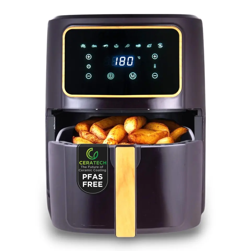 BERGNER CHARCOAL Heißluftfritteuse 1800W, 6,9L, 8 Programme, Keramikbeschichtung, 80-200°C, Timer bis 30 min, ölfrei