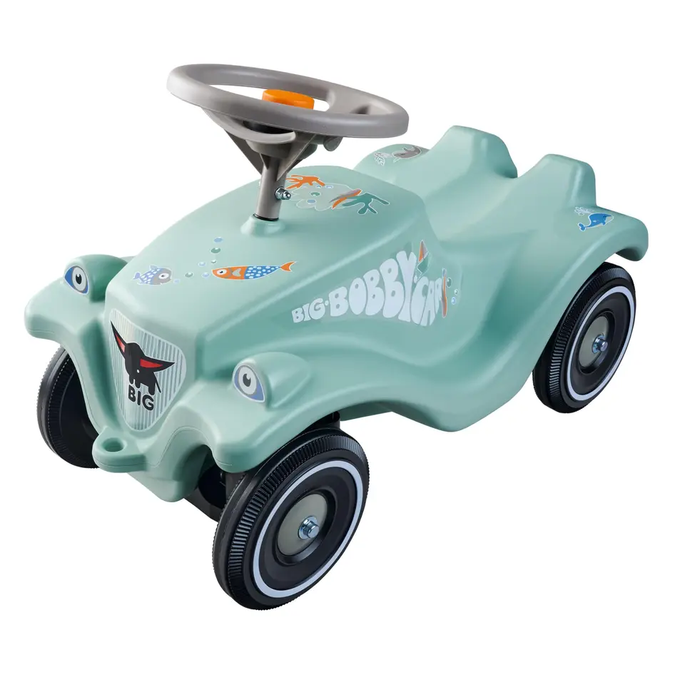 Big Bobby Car Classic Green Sea - Rutschauto für Kinder von 1-5 Jahren, buntes Meeres-Design, graues Lenkrad mit Hupe, bis 50 kg, Salbei mit Aufklebern
