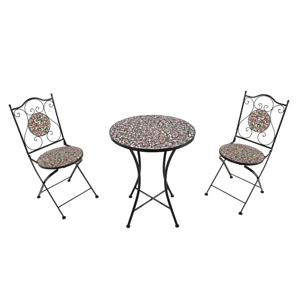 AXI Amélie Bistroset 3-teilig mit Mosaik Blumen Rosa | Bistrotisch mit 2 Stühlen | Gartenmöbel Set für Balkon/Terrasse